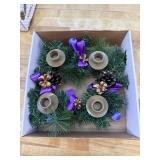 Purple Ribbon Advent Wreath by Vermont Christmas Company - Durable Construction - 11" Diameter - Traditional Advent Wreath Candle Holder
