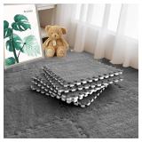 16pcs 0.6" Thickened Interlocking Tile Mats,Fluffy Shaggy Soft EVA Foam Area Rug for Living Room & Bedroom,Non-Slip Protective Floor Carpet Play Mat Kids Baby Dorm Home Decor (11.8ft, Grey)