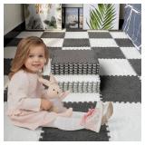 16pcs 0.6" Thickened Interlocking Tile Mats,Fluffy Shaggy Soft EVA Foam Area Rug for Living Room & Bedroom,Non-Slip Protective Floor Carpet Play Mat Kids Baby Dorm Home Decor (11.8ft, Grey)