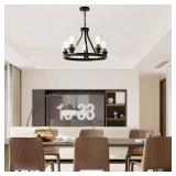 Retails for $160! Farmhouse Chandelier Lighting Round 5 Lights Black with Glass Shade Ceiling Hanging Vintage Rustic Light Fixture for Dining Room Living Room Foyer Porch Kitchen Island