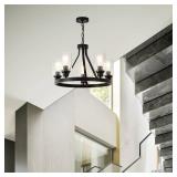 Retails for $160! Farmhouse Chandelier Lighting Round 5 Lights Black with Glass Shade Ceiling Hanging Vintage Rustic Light Fixture for Dining Room Living Room Foyer Porch Kitchen Island