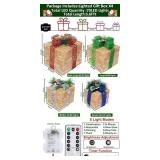 Super Large 12"-10"-8"-7" 4 Pack Lighted Gift Boxes Christmas Decorations 70 LED Timer 8 Modes Remote Battery Operated Gold Glitter Xmas Present Box Christmas Tree Decor Indoor Outdoor Home Yard