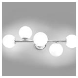 Retails for $106! Bathroom Vanity Lights, Mid Century Modern 5-Light Bathroom Light Fixtures, Chrome Bathroom Lights Ceiling Light, Wall Sconces Wall Mount Light Fixtures with Milk Globe Glass, Chrome