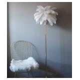 Retails for $110! Natural Ostrich Feather Floor Lamp White, Simple Modern Living Room Bedroom Standing Lamp, Pink Girl Bedroom Lamp(Color:White)