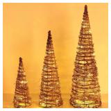 Lewondr Christmas Cone Trees, Set of 3 Christmas Tree with Lights and Winding Rattan Vine(24"/18"/12"), Battery Powered Decorative Cone Christmas Tree Cone Light for Home Holiday Xmas D cor, Natural