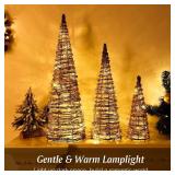 Lewondr Christmas Cone Trees, Set of 3 Christmas Tree with Lights and Winding Rattan Vine(24"/18"/12"), Battery Powered Decorative Cone Christmas Tree Cone Light for Home Holiday Xmas D cor, Natural