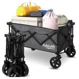 Lapp Wagons 39" Extra-Long Collapsible Folding Wagon Cart, Heavy-Duty 360 lb Utility Wagon with Wheels, Foldable Beach Wagon for Camping, Garden, Grocery, Sports, Outdoor Gear Grey