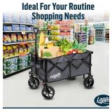 Lapp Wagons 39" Extra-Long Collapsible Folding Wagon Cart, Heavy-Duty 360 lb Utility Wagon with Wheels, Foldable Beach Wagon for Camping, Garden, Grocery, Sports, Outdoor Gear Grey