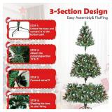 Retails for $110! 6FT Pre Lit Artificial Christmas Tree with Remote, 847 Branch Tips, 300 Lights, 52 Pine Cones, 52 Red Berries, Metal Stand for Home, Party, Holiday, Christmas Decorations