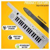 Digital Piano Keyboard 37 Keys, Portable Karaoke Keytar w/Microphone & Carry Strap, 4 Tones, 4 Rhythms, 10 Demo Songs, Rechargeable, Guitar Birthday Gift Toy for Boys Girls Kid Age 3+, White