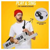 Digital Piano Keyboard 37 Keys, Portable Karaoke Keytar w/Microphone & Carry Strap, 4 Tones, 4 Rhythms, 10 Demo Songs, Rechargeable, Guitar Birthday Gift Toy for Boys Girls Kid Age 3+, White
