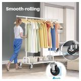 HOKEEPER Clothes Rack Collapsible Clothing Garment Rack Capacity 525LBS Clothing Racks on Wheels Heavy Duty Rolling Clothes Rack for Hanging Clothes for bedroom, Commercial, White 22"D x 75"W x 71"H