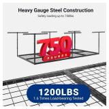 Retails for $138! FLEXIMOUNTS 4x8 Overhead Garage Storage Rack, Adjustable Organization System, Heavy-Duty Metal Ceiling Racks, 750lbs Weight Capacity, Black, Classic Series