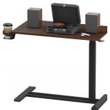 FLEXISPOT Medical Adjustable Overbed Bedside Table with Wheels Pneumatic Mobile Standing Desk Laptop Desk Rolling Computer Cart Movable Table Hospital Home Use(31.5" W x 17.7" D, Mahogany Large)