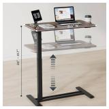 FLEXISPOT Medical Adjustable Overbed Bedside Table with Wheels Pneumatic Mobile Standing Desk Laptop Desk Rolling Computer Cart Movable Table Hospital Home Use(31.5" W x 17.7" D, Mahogany Large)