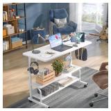 Retails for $110! Armocity Height Adjustable Standing Desk with Power Outlets, 39" Manual Stand Up Desk with Storage Shelves Small Mobile Rolling Computer Desk Portable Laptop Table with Wheels for Ho