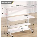 Retails for $110! Armocity Height Adjustable Standing Desk with Power Outlets, 39" Manual Stand Up Desk with Storage Shelves Small Mobile Rolling Computer Desk Portable Laptop Table with Wheels for Ho