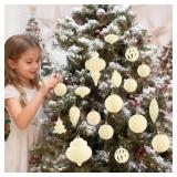 18Pcs Velvet Christmas Tree Ornaments Set, White Shatterproof Flocked Christmas Decorations Bulk for Tree, Classic Decorative Hanging Ball Ornaments for Xmas Holiday Home Party Decor