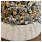 OurWarm Adjustable White Christmas Tree Collar, Rustic Faux Fur Tree Skirt for Xmas Trees Decorations, Farmhouse Christmas Tree Ring Base Cover Modern Boho Holiday Winter Decor