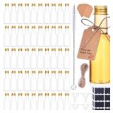 100 Pcs Mini Liquor Bottles, 1.7oz Shot Bottle with Caps 50ml Plastic Spirit Bottles, 4 Liquid Funnels, Kraft Tags, Brush and String, for Wedding, Baby Banquet, Partyï¼Gold Capï¼