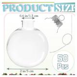 50 Pcs Hanging Clear Plastic Fillable Ornaments Balls,2\" Transparent Christmas Decoration Baubles,DIY Christmas Balls Craft Ornaments for Christmas Tree,Home Decor,Party,Wedding,50 mm