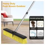 18 Inches Push Broom Outdoor with 65\" Adjustable Handle, Heavy Duty Outdoor Broom with Stiff Bristles, for Cleaning Yard, Garage, Shop, Driveway, Wood, Stone, Deck, Concrete, and Tile Floor.