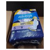 Always Ultra Thin Overnight Pads, Size 5, Extra Heavy Overnight, Unscented, 92 Count (2 Packs of 46)