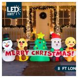 JOYIN 8 FT Long Christmas Inflatable Decoration Four Xmas Characters and Christmas Tree Blow Up Inflatables Decor with Build-in LEDs for Xmas Party Snowman Reindeer Santa Gingerbread Man Outdoor Decor
