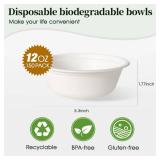 ECOLipak 150 Pack 12 oz Paper Bowls Disposable, Heavy-Duty Biodegradable Compostable Bowls Made of Natural Sugarcane Bagasse, Suitable for Salad, Dessert, Milk, Cereals