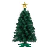 3ft Artificial Christmas Tree with Gold Tree Topper Star, Mini Xmas Pine Tree with 4-Leg Stable Plastic Base, Small Tabletop Christmas Decoration for Home Office Holiday Party Indoor Use