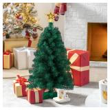 3ft Artificial Christmas Tree with Gold Tree Topper Star, Mini Xmas Pine Tree with 4-Leg Stable Plastic Base, Small Tabletop Christmas Decoration for Home Office Holiday Party Indoor Use