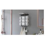Towel Racks for Bathroom, Bathroom Towel Rack Wall Mounted with Metal Shelf and 3 Hooks for Small Bathroom, Black