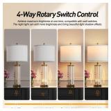 QiMH Gold Table Lamps for Bedroom Set of 2 with Nightlight, Modern Bedside Lamp with 2 USB A+C Charging Port, Clear Nightstand Lamp for Living Room White Shade Home Light Decor(LED Bulbs Included)