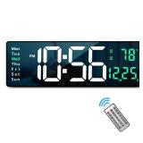 Digital Wall Clock Large Display, 16\" with Remote Control for Living Room Gym Shop Warehouse Office Garage Decor, Auto Brightness Dimmer Reloj De Pared with Date Week Temp (Green)