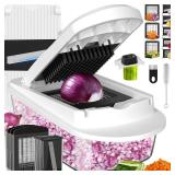 8 Blade All-in-1 Vegetable Chopper Mandoline Slicer with Container, Food Chopper, Onion Chopper, Veggie Cutter for Salad, Kitchen Gadgets Accessories Essentials, White