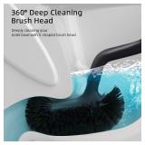 HAMITOR Toilet Bowl Brush Holder Set: Bathroom Deep Cleaning Toilet Cleaner Scrubber Under Rim with Curved Bristle for Dead Corner Clean - Hidden Rv Toilet Decorative Accessories with Caddy- Black
