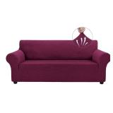 Asnomy Couch Covers for 3 Cushion Couch Stretch Sofa Covers Slipcovers, Pet Protector Furniture Covers for Dogs Cats Spandex Jacquard Fabric Small Checks ï¼Largeï¼Wine Redï¼