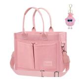 Gosect Canvas Tote Bag for Women With Pockets,Large Work Tote Bags Womens, Laptop Crossbody Purses Everything Everyday Bag Handbags lunch bag for Travel Work (Pink)