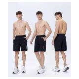 JWJ 3 Pack Mens Athletic Gym Workout Shorts Lightweight Quick Dry 9 inch Inseam Running Shorts for Men Activewear Basketball Short with Zipper Pockets Black Black Navy XXL