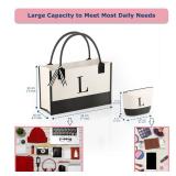 OATALY Monogrammed Canvas Tote Bag with Zipper Pockets - Ideal Gift for Mom, Teacher, Sister