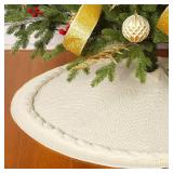 Sattiyrch Knit Christmas Tree Skirt,Luxury Cable Knitted Thick Rustic Xmas Tree Decoration (Cream, 36\")