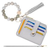 Airkit Keychain Wallet with Bracelet RFID Blocking Wristlet Credit Purse Card Holder, Silicone Bead Tassel Key Ring for Women