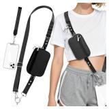 Uiwkow 3-in-1 Clip and Go Strap for Phone with Wallet Crossbody, Detachable Zippered RFID Wristlet Walletï¼Adjustable Anti-Theft Phone Lanyard for Women | Hands-Free for Daily Errands & Travel (Bl