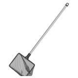 Pawfly 3 Inch Aquarium Fish Net with Telescopic Stainless Steel Handle Small Square Net with Soft Fine Mesh Sludge Food Residue Wastes Skimming Cleaning Net for Fish Tanks Small Koi Ponds and Pools