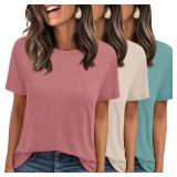 LOOKFACE 3 Pack Womens Basic T Shirts Summer Tops 2026 Short Sleeve Tees Comfy Casual Vacation Clothes XL