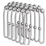 AmazerBath Shower Curtain Hooks Chrome Metal Shower Curtain Rings Rust Proof, Double Sided Shower Curtain Hooks for Shower Curtain Liner Smooth Shower Hooks Rings for Bathroom, Shower Rod Hook 12Pcs