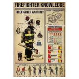 Firefighter Knowledge Retro Funny Metal Tin Sign Firefighter Anatomy Poster School Education Living Room Kitchen Bathroom Home Art Wall Decor Plaque Gift