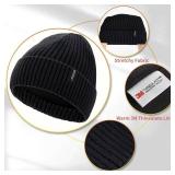 30% Merino Wool Beanie Hats for Men and Women, Thick Thermal Lined Winter Skull Caps