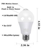 Aukora Motion Sensor Light Bulbs, 12W (100-Watt Equivalent) E26 Motion Activated Dusk to Dawn Security Bulb Outdoor/Indoor for Front Door Porch Garage Basement Hallway Closet(Cold White 2 Pack)