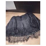 Women Lace Mini Skirt Ruffle Pleated Slip Layering Bottoms Y2k Flowy Short Skirts Streetwear (US, Alpha, Large, Regular, Regular, Black)